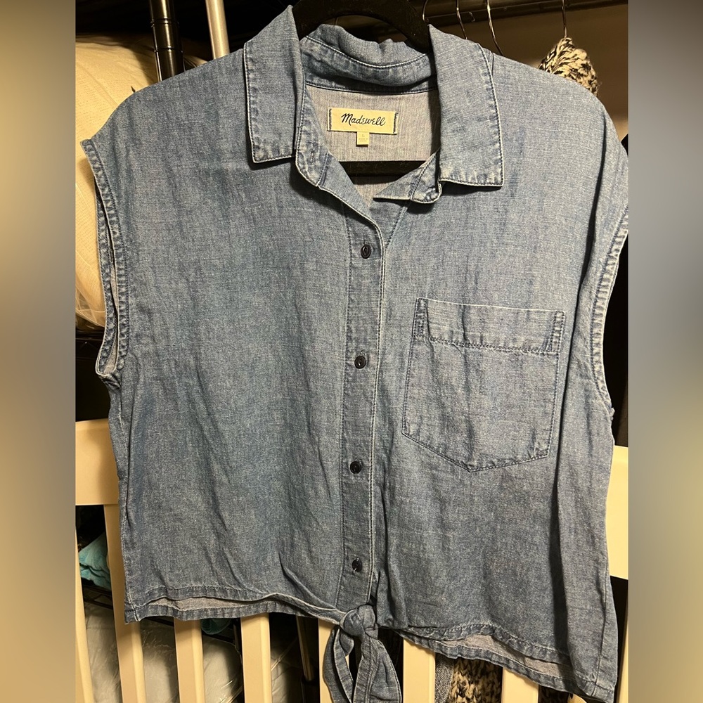 Chambray tie front top